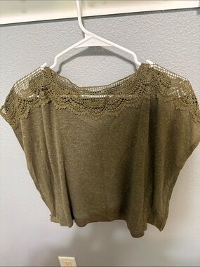 Beautees Olive Crochet Trim Knit Top